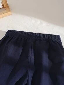 Souflis Souflis 2件組幼童男孩運動休閒套裝，深藍紅條紋拼色馬匹圖案，長袖圓領運動衫＋長褲，適合戶外秋冬假期穿著 - 藏蓝色 - 查看 10