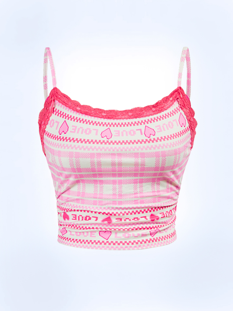 Y2Kool Maria Clara Maia Nude & Red Contrast Color Christmas Star Heart Cupcake Candy Cane Cookie Y2K Streetwear Lace Patchwork 2 Pieces Set, Suitable For Autumn/Winter Home Gathering, Holiday, Christmas Season, Daily Wear - Pink - View 6