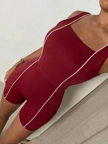 Glamine Women's Casual Modest Sporty Sports Wide Strap Yoga Jumpsuit Gym Burgundy Summer - Red - View 8