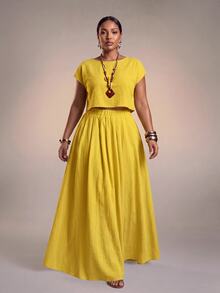 Zivah 秋冬新品/女士秋季服装/万圣节/秋季/冬季女士服装/大码秋季服装/复活节/西部风/海滩风/波西米亚风/波西米亚风女装/女士节日服装/锐舞派对/复活节女装/老钱风女装/乡村音乐会服装/外出服装/仙女风/节日服装/机场 - 黃色 - 查看 2
