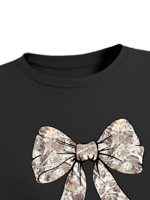 SHEIN ChillGRL 2pcs Set: Camouflage Pants And Bow Print Long Sleeve Top, Girls Streetwear Pocketed Multicolor Polyester Outfit, Suitable For Autumn/Winter - Multicolor - View 6