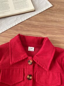SHEIN Playful Pals 2件組女嬰外套洋裝，甜美紅白櫻桃印花，荷葉邊分層設計，長袖翻領，常規款，適合生日派對、秋季假期，附鈕扣 - 紅色 - 查看 6