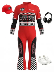 Elladie kids Girls' Racing Print Fitted Flare Leg Jumpsuit - Red - View 4