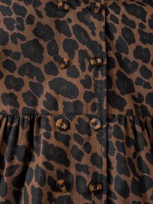 SHEIN Elladie kids 女童豹紋連帽夾克，抓絨內裡，雙排扣長袖休閒外套，秋冬款 - 棕色 - 查看 8
