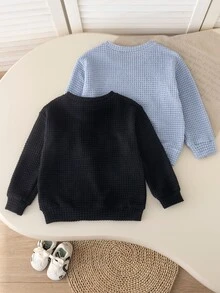 Boys' College Style Crew Neck Dropped Shoulder Ribbed Contrast Color Gray Striped Long Sleeve Sweatshirt, Thick Brushed Soft Fabric, Suitable For Back To School Daily, Outdoor, Autumn/Winter School Wear - Multicolor - View 2