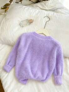 Genkimix Kids Girls' Sweater, Blue Color For Autumn/Winter Wear, Simple Baby Princess And Fashionable. For Christmas, New Year, Spring Festival, Nursery - Purple - View 2