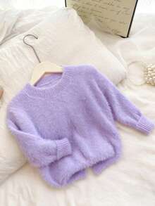Genkimix Kids Girls' Sweater, Blue Color For Autumn/Winter Wear, Simple Baby Princess And Fashionable. For Christmas, New Year, Spring Festival, Nursery - Purple - View 1