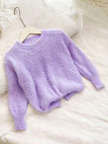 Genkimix Kids Girls' Sweater, Blue Color For Autumn/Winter Wear, Simple Baby Princess And Fashionable. For Christmas, New Year, Spring Festival, Nursery - Purple - View 8