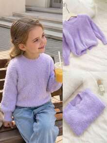 Genkimix Kids Girls' Sweater, Blue Color For Autumn/Winter Wear, Simple Baby Princess And Fashionable. For Christmas, New Year, Spring Festival, Nursery - Purple - View 6