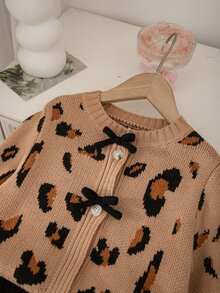 Young Girl Autumn/Winter Casual Princess Leopard Print Sweater Knit Skirt Set Pullover - Yellow - View 3