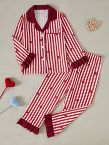 SHEIN Young Girl Striped Long Sleeve Top And Pants Casual Daily Home Sleepwear Set - Multicolor - View 6