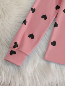 Tween Girls' 2pcs Heart Print Long Sleeve Pants Snug Fit Pajama Lounge Set - Pink - View 5