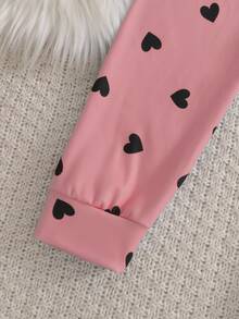 Tween Girls' 2pcs Heart Print Long Sleeve Pants Snug Fit Pajama Lounge Set - Pink - View 7