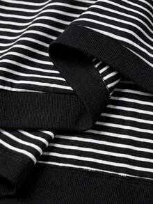 Manfinity CasualCool 男士舒適條紋布料長袖套頭襯衫，適合正式或休閒場合、休閒度假、晚餐聚會、簡約辦公、居家休閒穿著，百搭風格，適合自用或送給朋友的禮物，熱銷舒適條紋襯衫 - 黑與白 - 查看 5