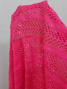 SHEIN Swim 女款鏤空掛脖繫帶腰部罩衫連身裙 - 玫紅色 - 查看 5