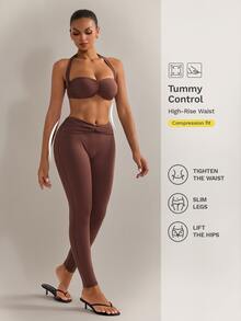 Nuvra 2026 New Brown Ruched Comfortable 4-Way Stretch Yoga Pilates Sports Set For Women - Multicolor - View 9