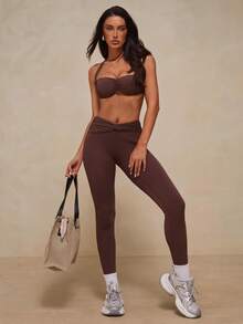 Nuvra 2026 New Brown Ruched Comfortable 4-Way Stretch Yoga Pilates Sports Set For Women - Multicolor - View 4