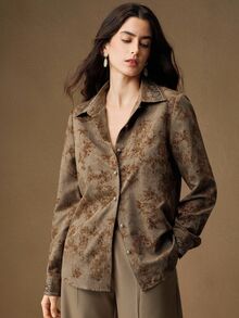 Anewsta 优雅长袖女式衬衫，适合秋季、冬季、新年、派对、婚礼、时尚、别致、圣诞节、节日、毕业典礼等场合。 - 棕色 - 查看 5