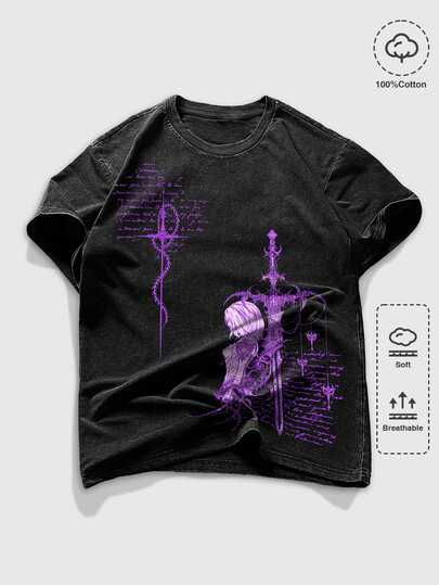 Goth Camiseta casual de verano para hombre con estampado de cruz & eslogan