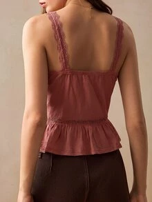 Willow Rêve Atasan Camisole Wanita Motif Bordir Patchwork Renda Bergaya Vintage Romantis - Dusty Pink - View 2