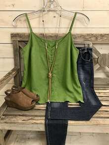 INAWLY Women's Solid Color Casual Tropical Versatile Daily Wear Camisole Top Vacation Green Summer - Green - View 7