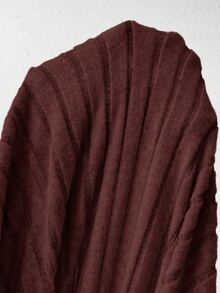 SHEIN LUNE Solid Color V-Neck Knit Fleece Long Sleeve A-Line Dress Maxi Women Outfit - Brown - View 5