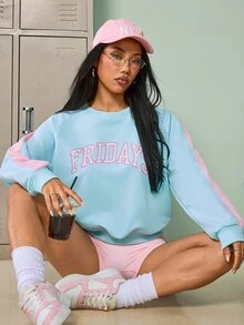 SHEIN Sovereign Charm Women's Letter Print Long Sleeve Crew Neck Sports Casual Sweatshirt - Multicolor - View 6
