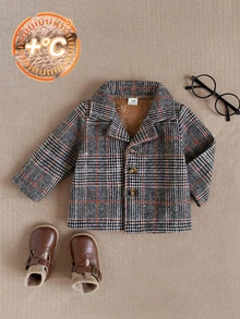 Souflis Souflis Baby Boys Casual Minimalist Classic Plaid Fleece Lined Long Overcoat Autumn Winter - Multicolor - View 9