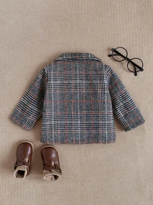 Souflis Souflis Baby Boys Casual Minimalist Classic Plaid Fleece Lined Long Overcoat Autumn Winter - Multicolor - View 4