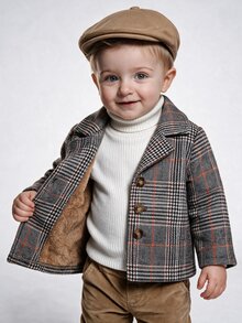 Souflis Souflis Baby Boys Casual Minimalist Classic Plaid Fleece Lined Long Overcoat Autumn Winter - Multicolor - View 1