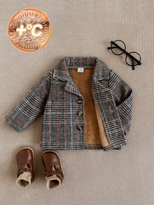 Souflis Souflis Baby Boys Casual Minimalist Classic Plaid Fleece Lined Long Overcoat Autumn Winter - Multicolor - View 2