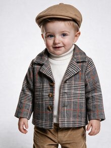 Souflis Souflis Baby Boys Casual Minimalist Classic Plaid Fleece Lined Long Overcoat Autumn Winter - Multicolor - View 5