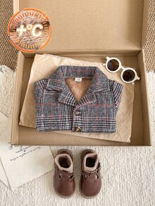 Souflis Souflis Baby Boys Casual Minimalist Classic Plaid Fleece Lined Long Overcoat Autumn Winter - Multicolor - View 10