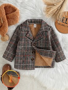 Souflis Souflis Baby Boys Casual Minimalist Classic Plaid Fleece Lined Long Overcoat Autumn Winter - Multicolor - View 6