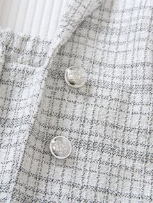 Elladie kids Young Girl Elegant Grey Plaid Double-Breasted Vest And A-Line Skirt 2 Pieces Set, Tweed Fabric - Grey - View 6