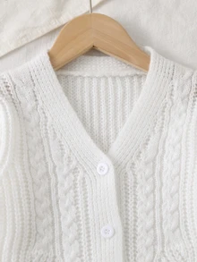 SHEIN Young Girl Solid Color Casual Versatile Daily Wear Cardigan Autumn Winter - Apricot - View 3