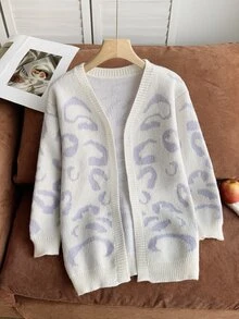 Tween Girl Leopard Pattern Duster Cardigan Autumn Winter - Beige - View 7