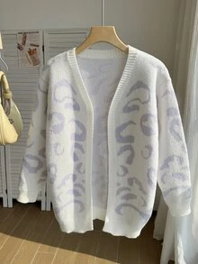 Tween Girl Leopard Pattern Duster Cardigan Autumn Winter - Beige - View 6