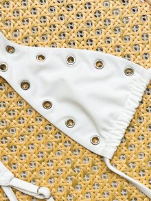 Oceva 2025新款女士纯色性感抹胸沙滩度假夏季休闲性感泳装套装度假比基尼套装水钻泳衣水钻比基尼系带比基尼套装蝴蝶结比基尼白色比基尼 - 白色 - 查看 5