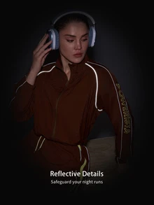 Powerista Women All Seasons Sports Jacket Brown Full Zip Track Jacket With White Stripes Stand Collar Cropped Sports Coat Long Sleeve Athletic Wear Reflective - Brown - View 6
