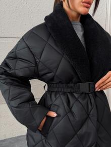 Pariaura Women, Autumn, Winter, Regular Length, Long Sleeve, Elegant, Quilted, - Black - View 7