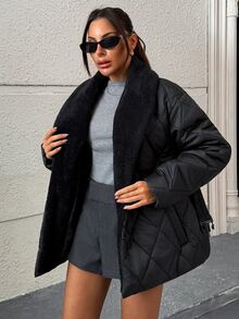 Pariaura Women, Autumn, Winter, Regular Length, Long Sleeve, Elegant, Quilted, - Black - View 4