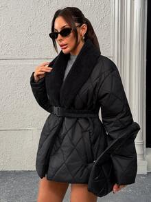 Pariaura Women, Autumn, Winter, Regular Length, Long Sleeve, Elegant, Quilted, - Black - View 5