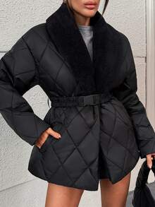 Pariaura Women, Autumn, Winter, Regular Length, Long Sleeve, Elegant, Quilted, - Black - View 3