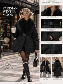Pariaura Women, Autumn, Winter, Regular Length, Long Sleeve, Elegant, Quilted, - Black - View 1