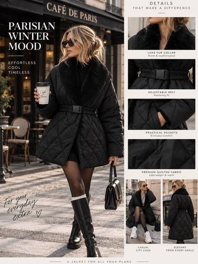 Pariaura Women, Autumn, Winter, Regular Length, Long Sleeve, Elegant, Quilted,