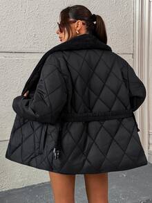 Pariaura Women, Autumn, Winter, Regular Length, Long Sleeve, Elegant, Quilted, - Black - View 8