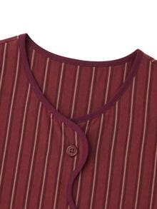 Nöista  Burgundy Striped Two Pieces Set,Ruffles,Perfect Youthful, Soft Elegant,Sweet, Practical,Suitable Everyday Wear-Girls With Sweet ,Fall Winter. - Rust Brown - View 14