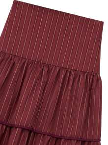 Nöista  Burgundy Striped Two Pieces Set,Ruffles,Perfect Youthful, Soft Elegant,Sweet, Practical,Suitable Everyday Wear-Girls With Sweet ,Fall Winter. - Rust Brown - View 15