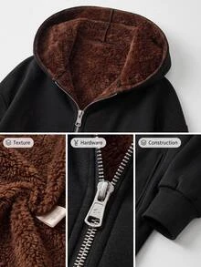 SHEIN CURVE+ Plus Size Women Solid Color Long Sleeve Zipper Front Casual Thermal Lined Hooded Jacket Winter - Multicolor - View 1